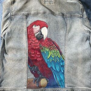 Colorful hand painted Parrot Denim Jacket